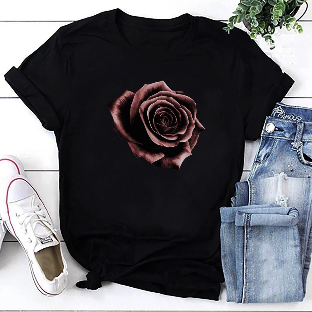 Classic Rose Tee, Black Rose Shirt, Flower T-Shirt